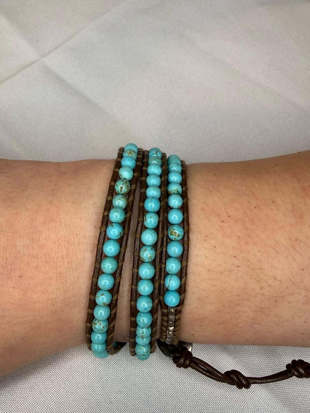 Chan Luu Turquoise Beaded Leather Wrap Bracelet Adjustable Boho Style